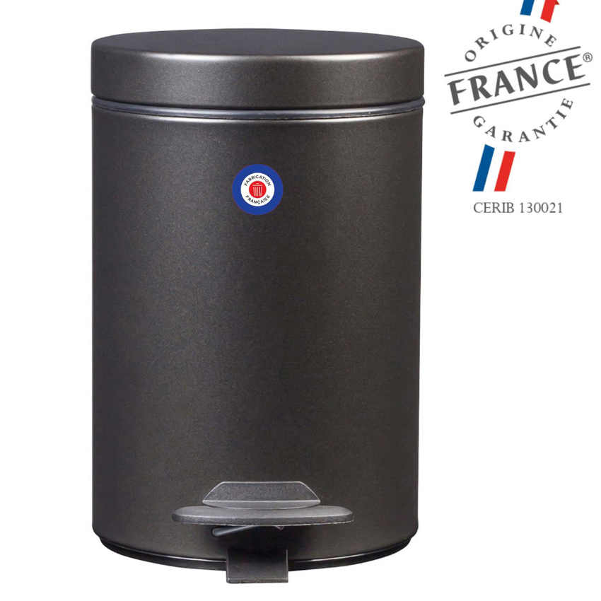 Poubelle à pédale en métal gris foncé 3L