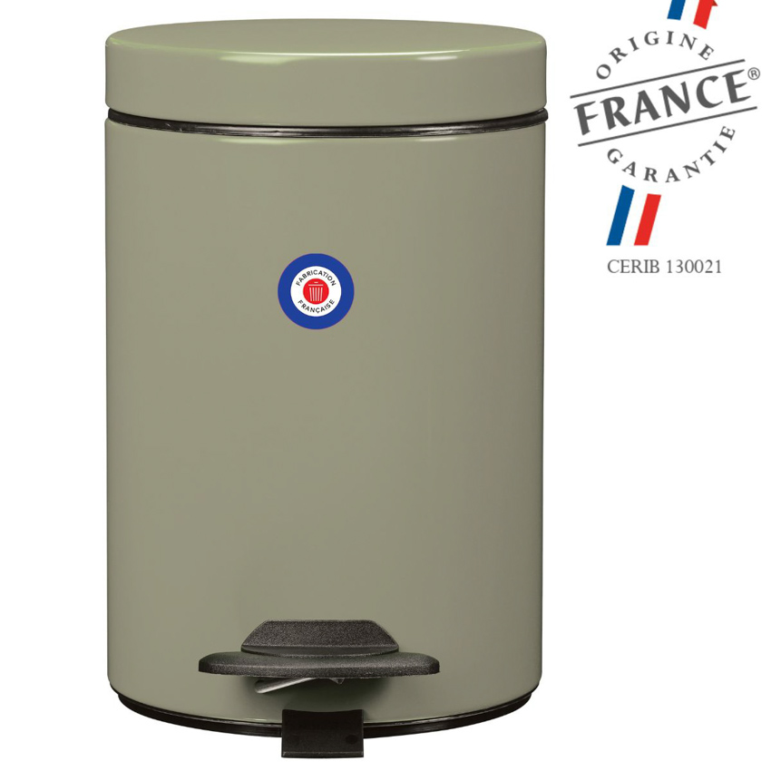 Poubelle en métal vert kaki 3L