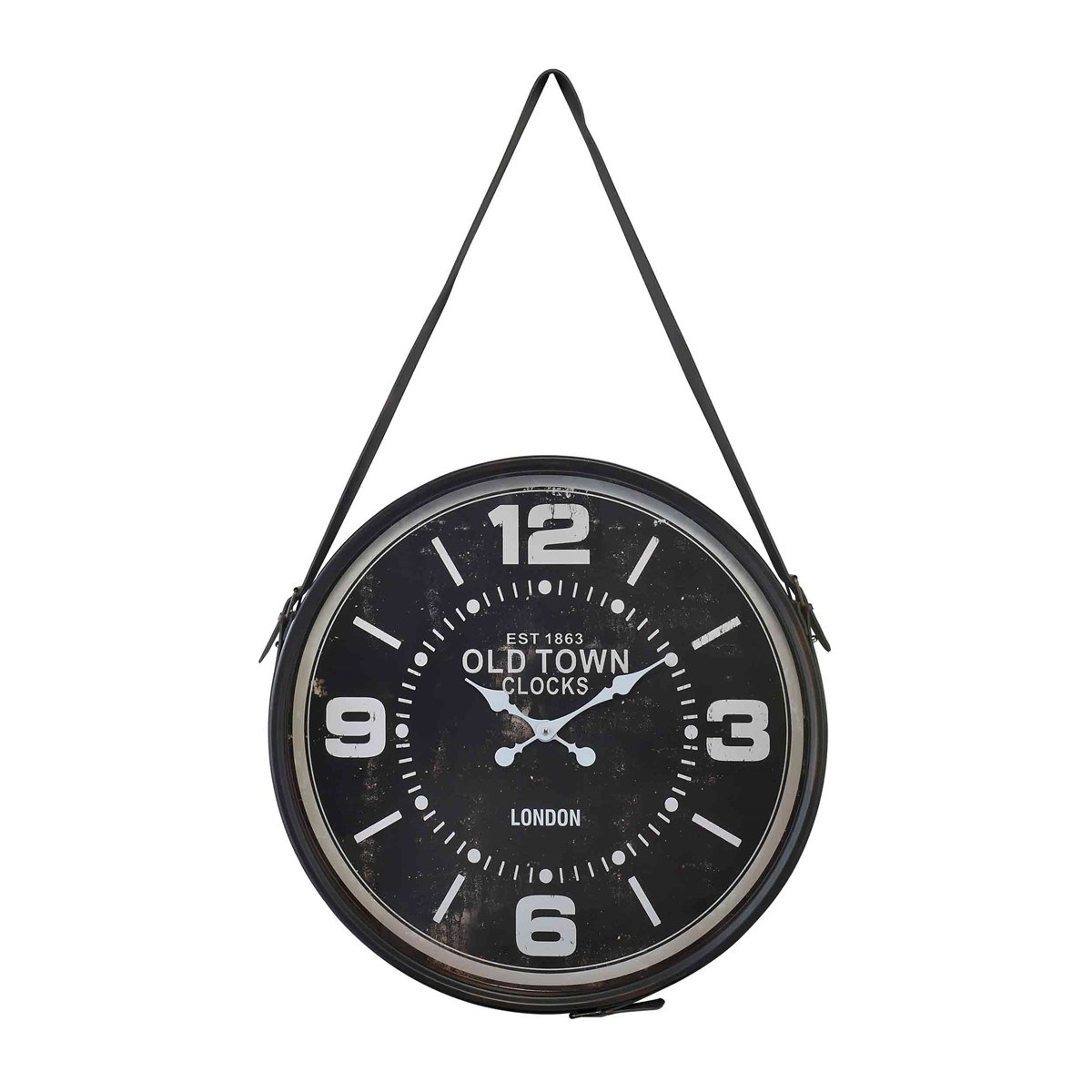 Horloge murale à sangle London en métal noir D: 67 cm