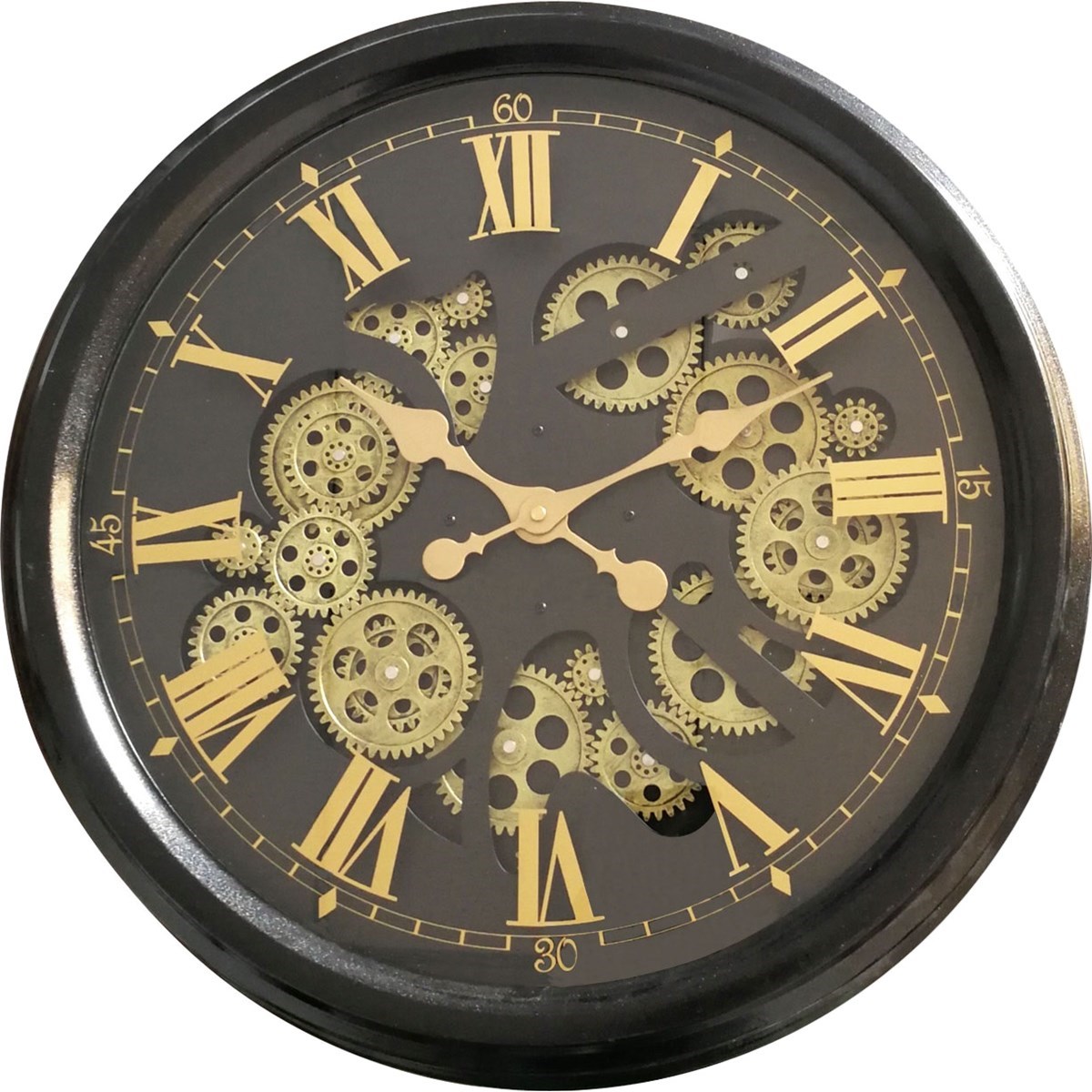 Horloge avec mécanisme style industriel en métal noir D: 52 cm