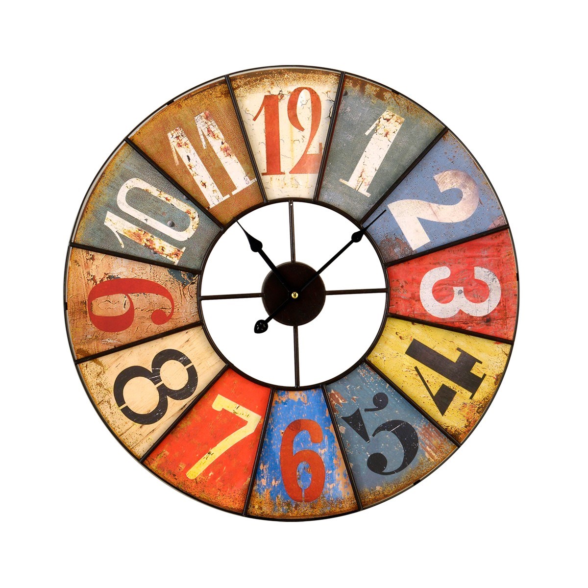 Horloge multicolore en métal noir D : 60 cm