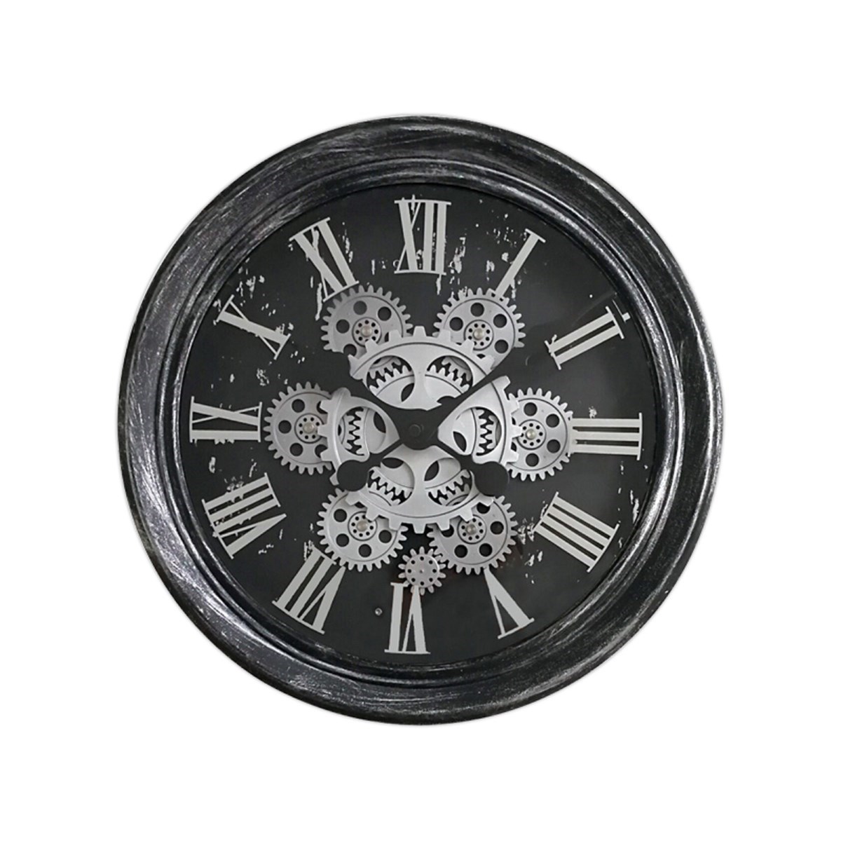 Horloge mécanisme noir et argent en métal D: 34 cm
