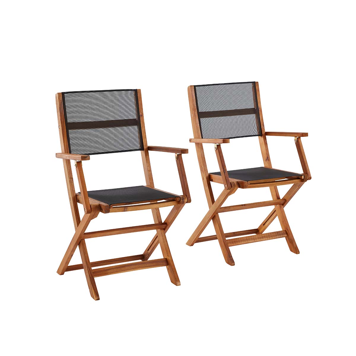 2 fauteuils pliants en bois d'acacia et textilène