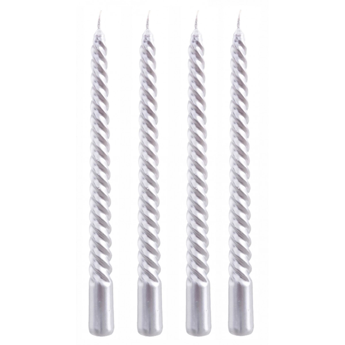 Bougies de Noël torsadées argentées H20cm - Lot de 4 Bougies de Noël torsadées argentées H20cm - Lot de 4