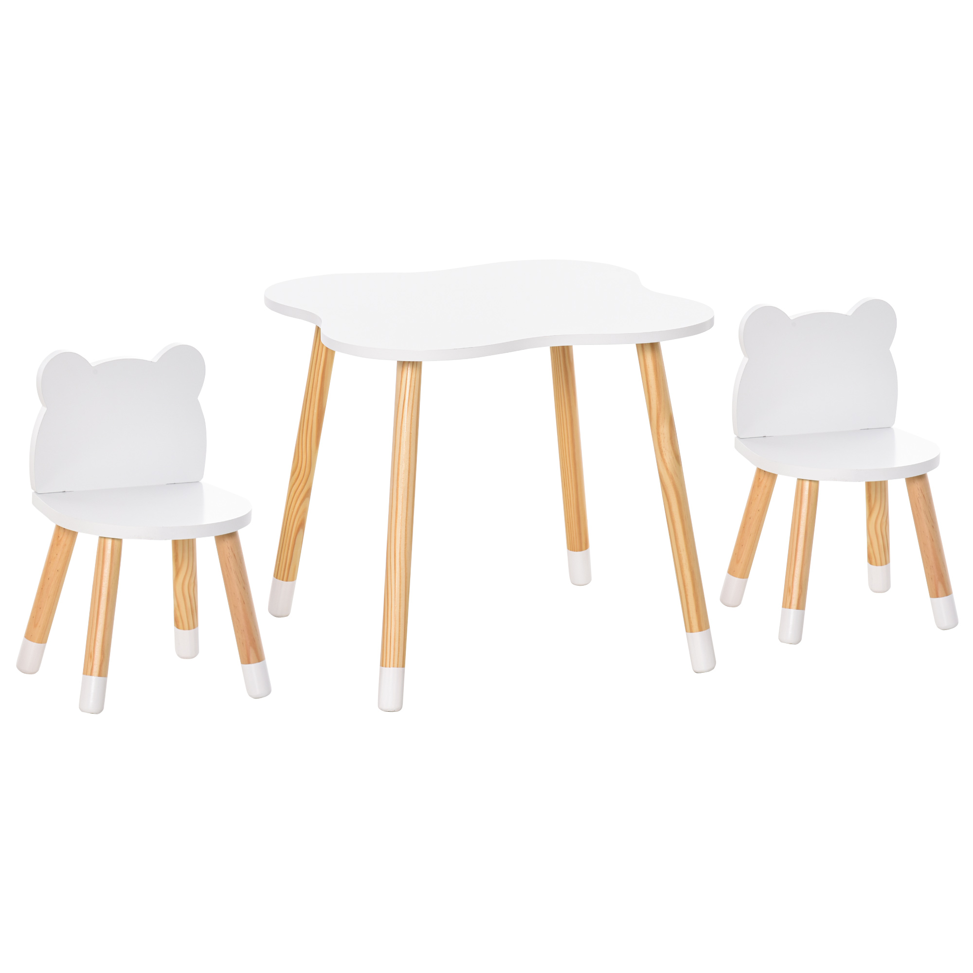 Ensemble scandinave table et chaises enfant motif ourson bois blanc