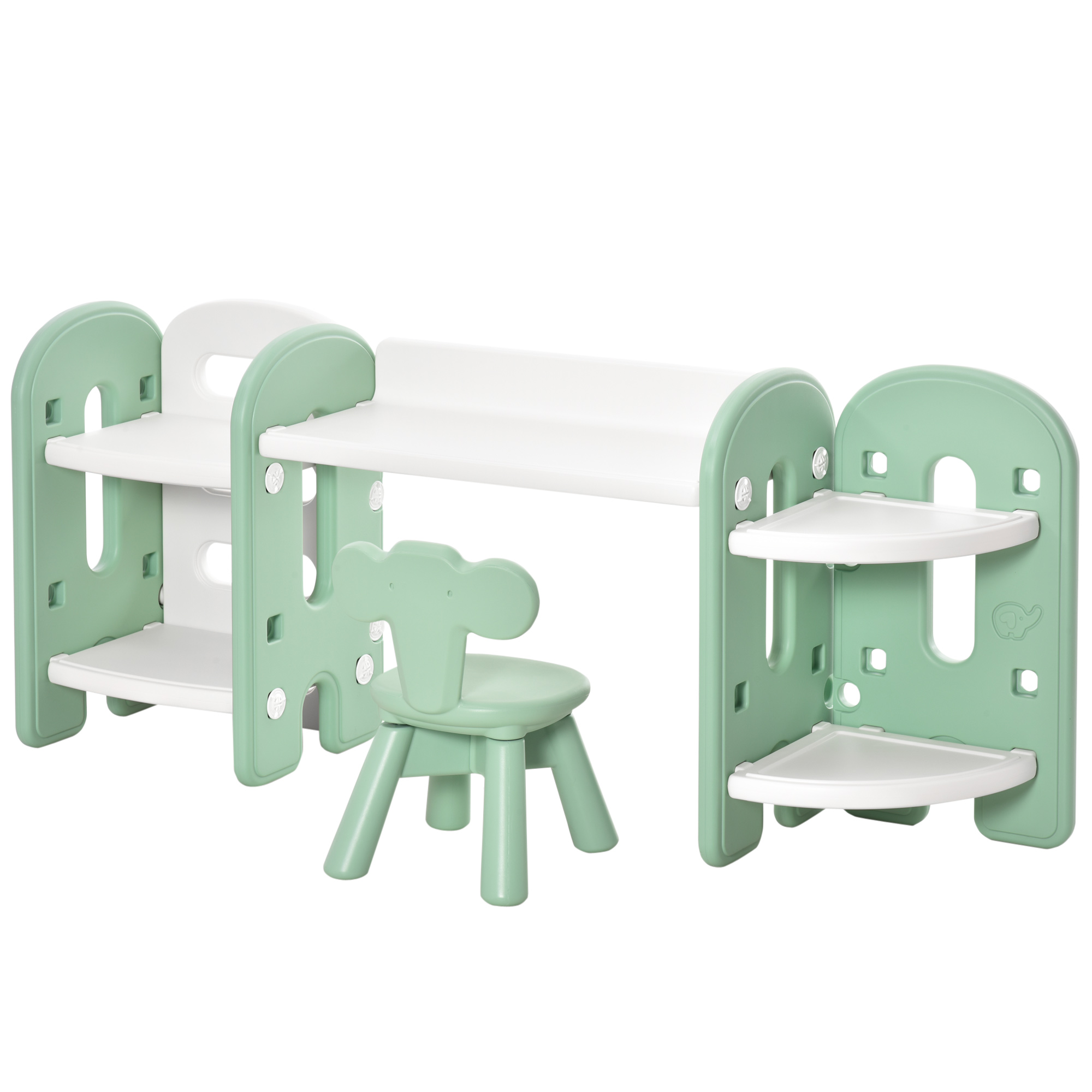 Ensemble bureau, chaise et bibliothèque pour enfant vert d'eau blanc
