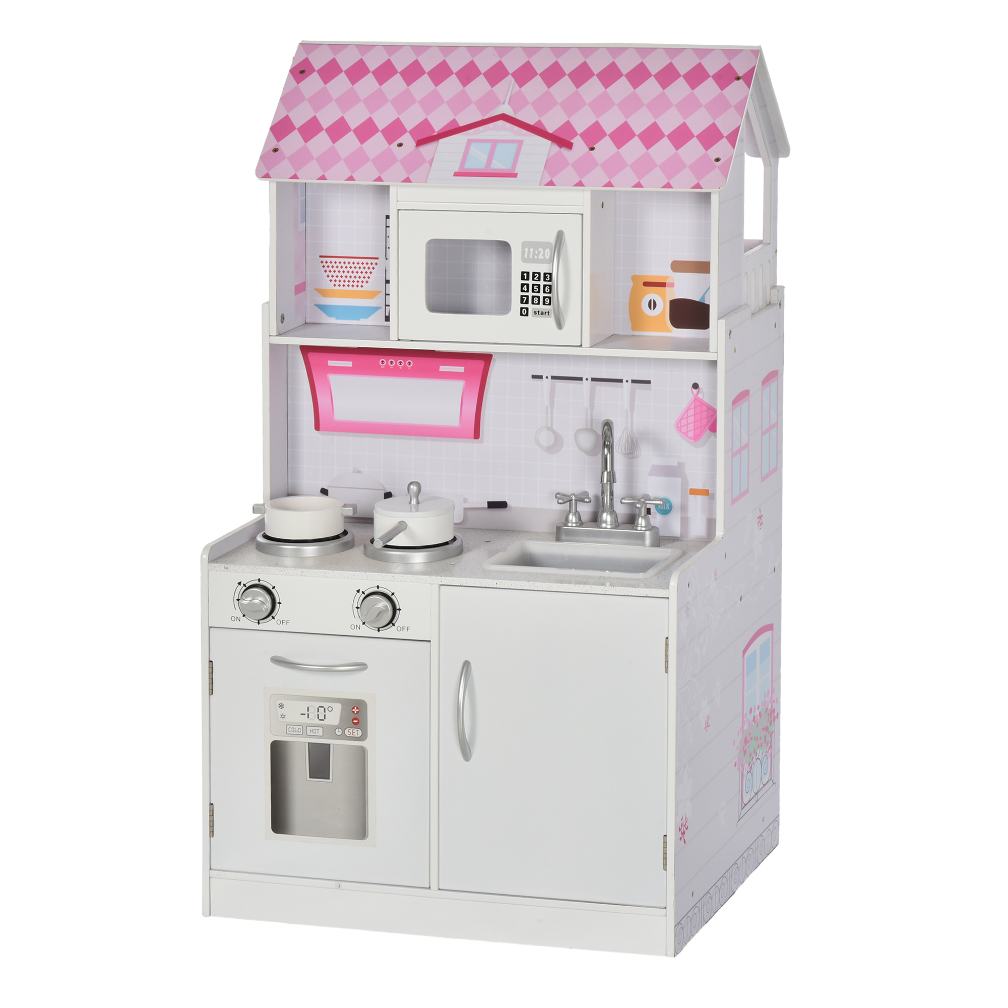 Maison de poupée cuisine enfant 2 en 1 jeu d'imitation rose blanc