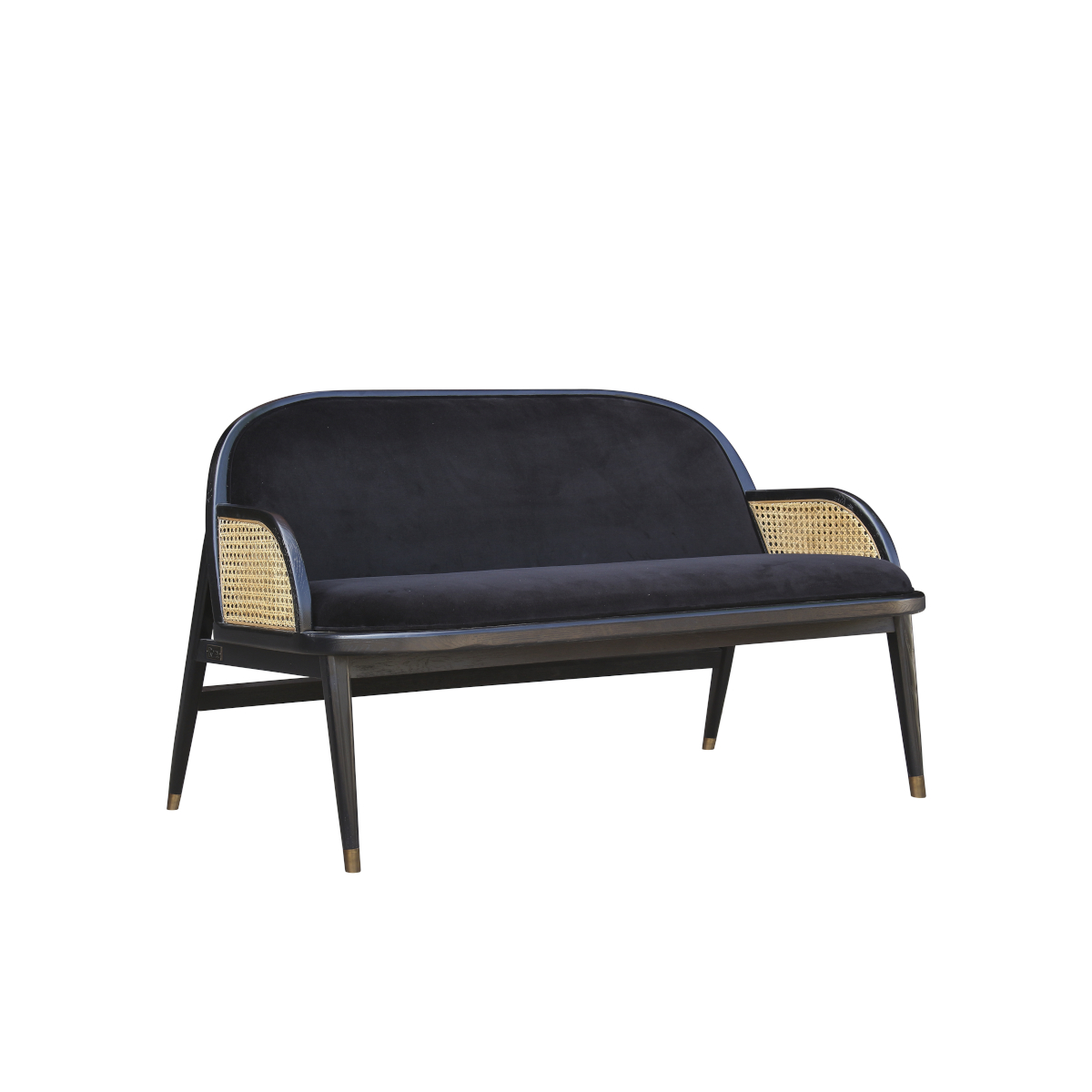 Banquette cannage et velours bleu Banquette cannage et velours bleu