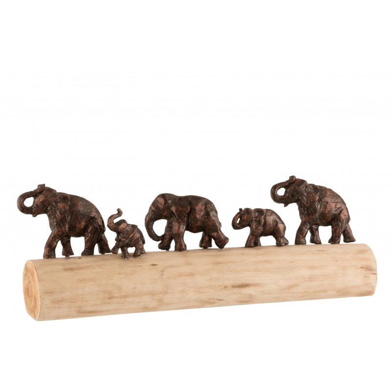Éléphants en rang bois de manguier et alu bronze L59cm