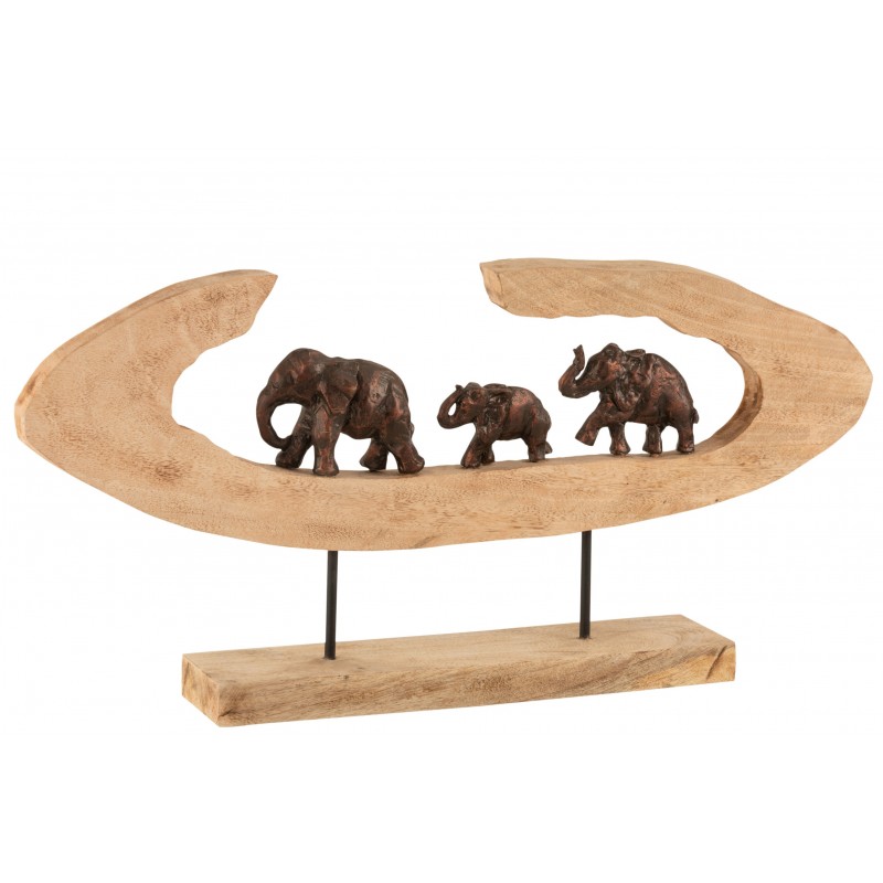 Éléphants en rang sur pied alu bronze et bois de manguier