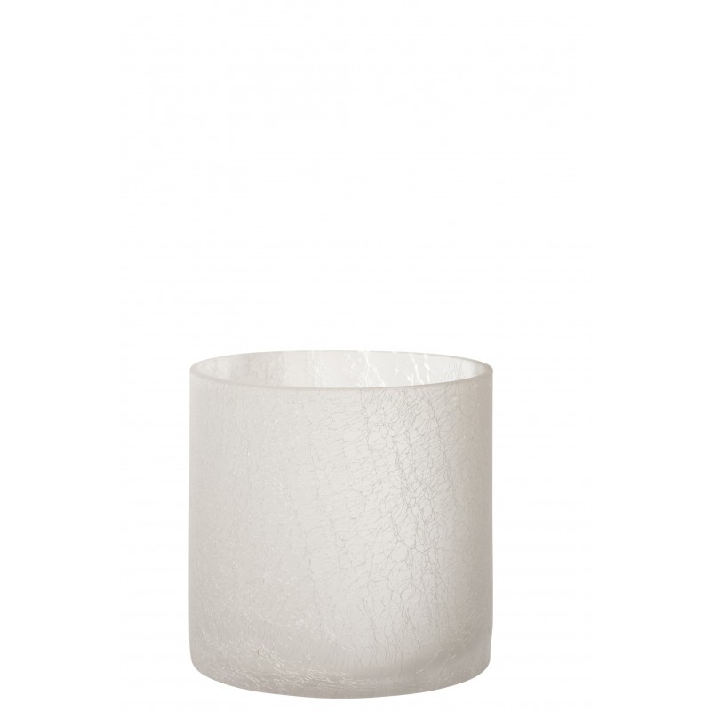 Photophore cylindrique verre givré blanc H15cm