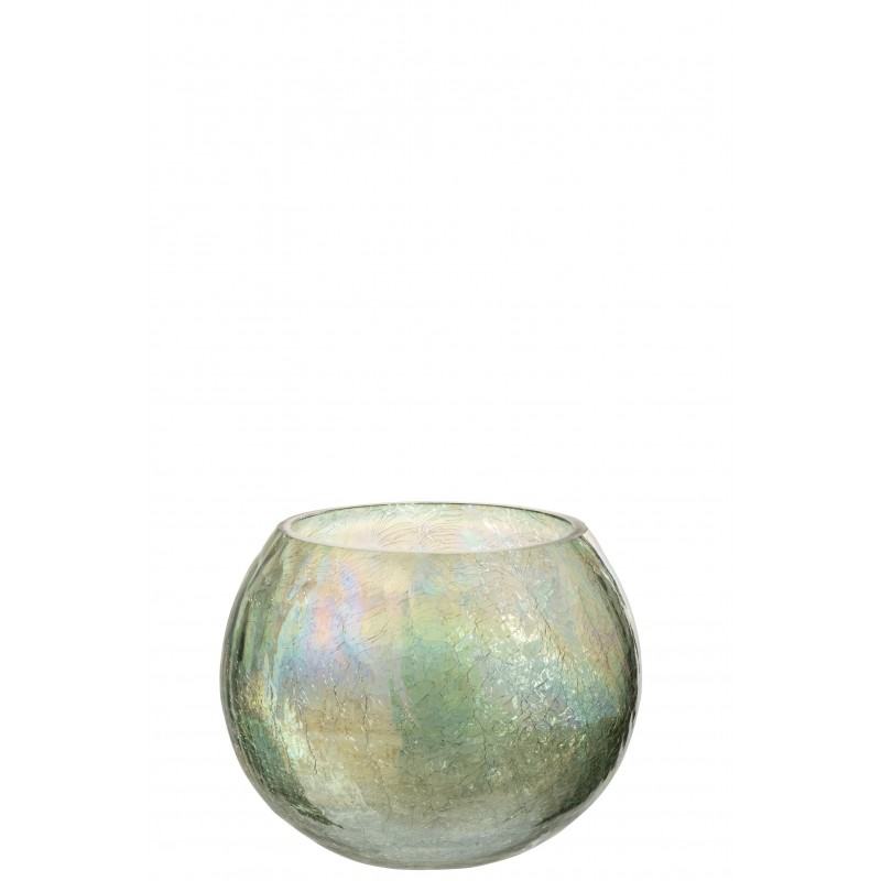 Photophore boule craquelé verre effet perle vert D15cm Photophore boule craquelé verre effet perle vert D15cm
