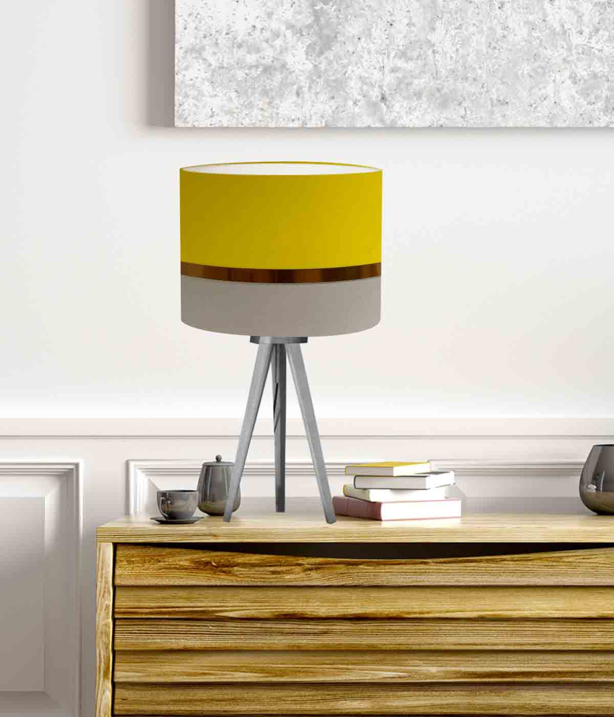 Abat-jour chevet bicolore gris clair & jaune T 25 x H 18 Abat-jour chevet bicolore gris clair & jaune T 25 x H 18
