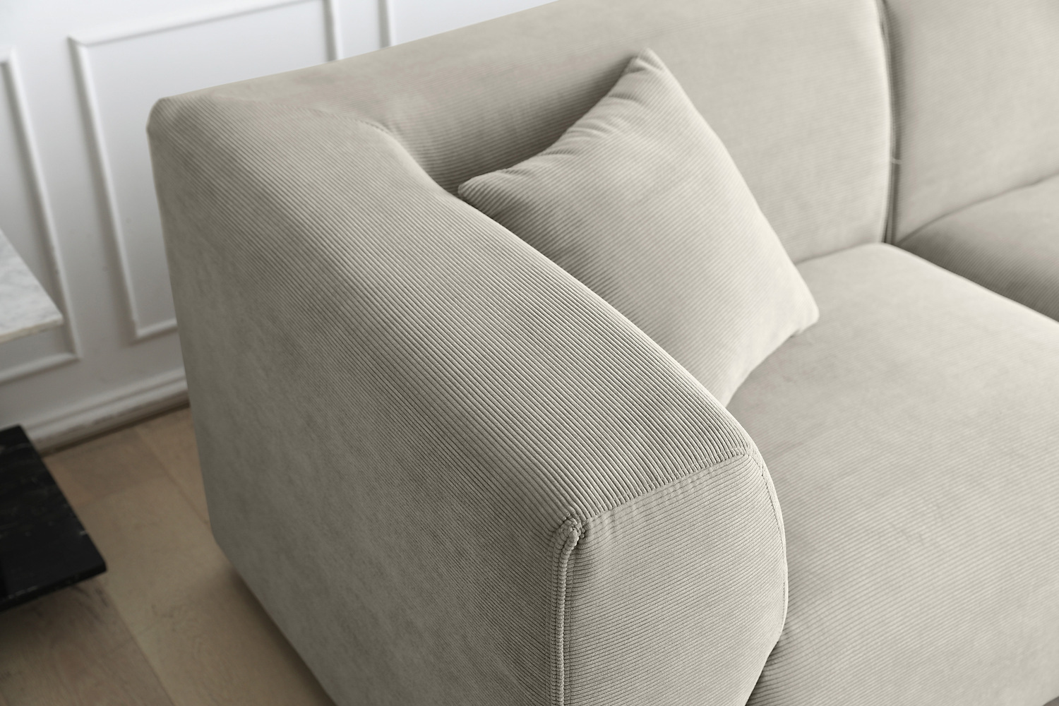 Canapé modulable 3 places + 1 pouf velours côtelé gris clair - Vue supplémentaire 2