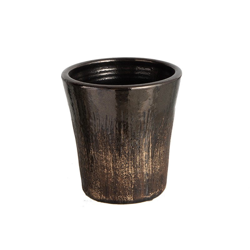 Cache-pot céramique noir/or H15cm