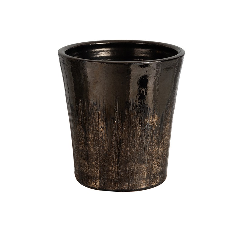 Cache-pot céramique noir/or H19,5cm