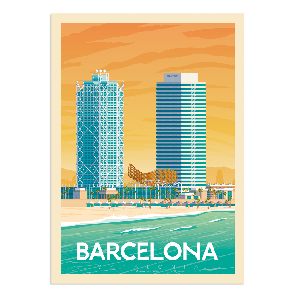 Affiche Barcelone Port Olympic 30x40 cm Affiche Barcelone Port Olympic 30x40 cm
