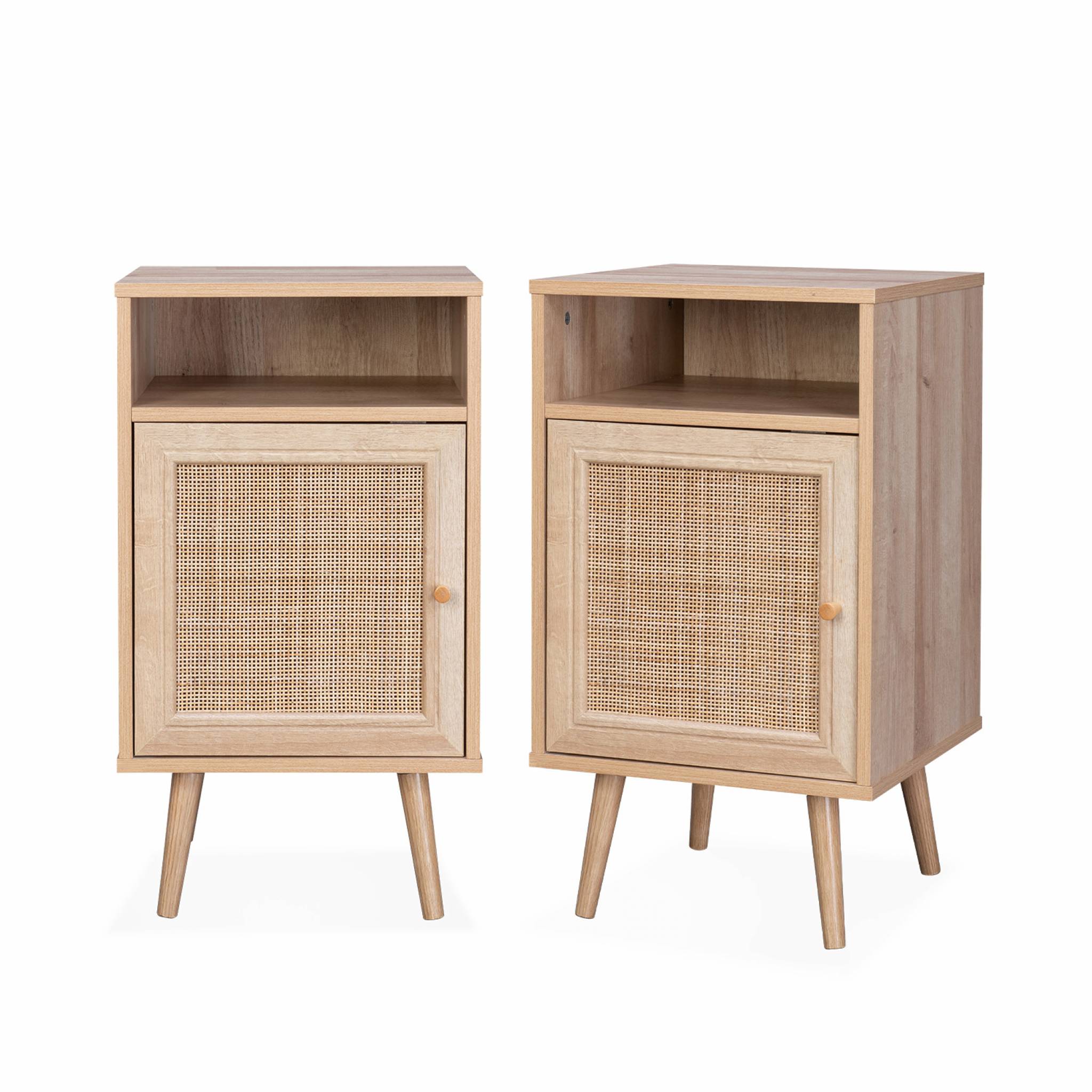 Lot de 2 tables de chevet en cannage, naturel Lot de 2 tables de chevet en cannage, naturel