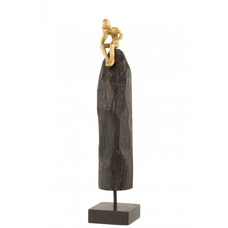 Personnage assis bois de manguier noir et aluminium or H46,5cm Personnage assis bois de manguier noir et aluminium or H46,5cm