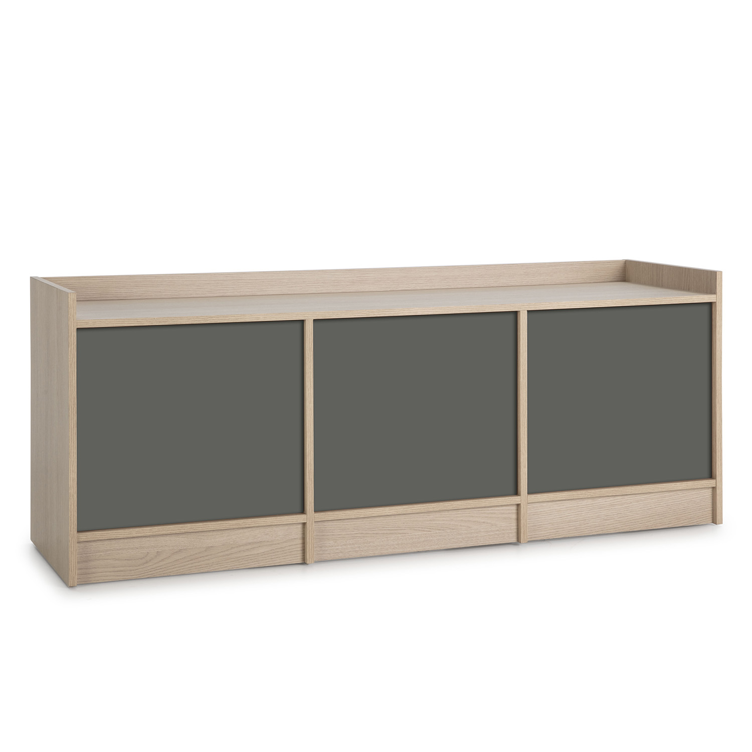 meuble tv avec 3 portes, couleur chêne/gris, 139 cm longueur