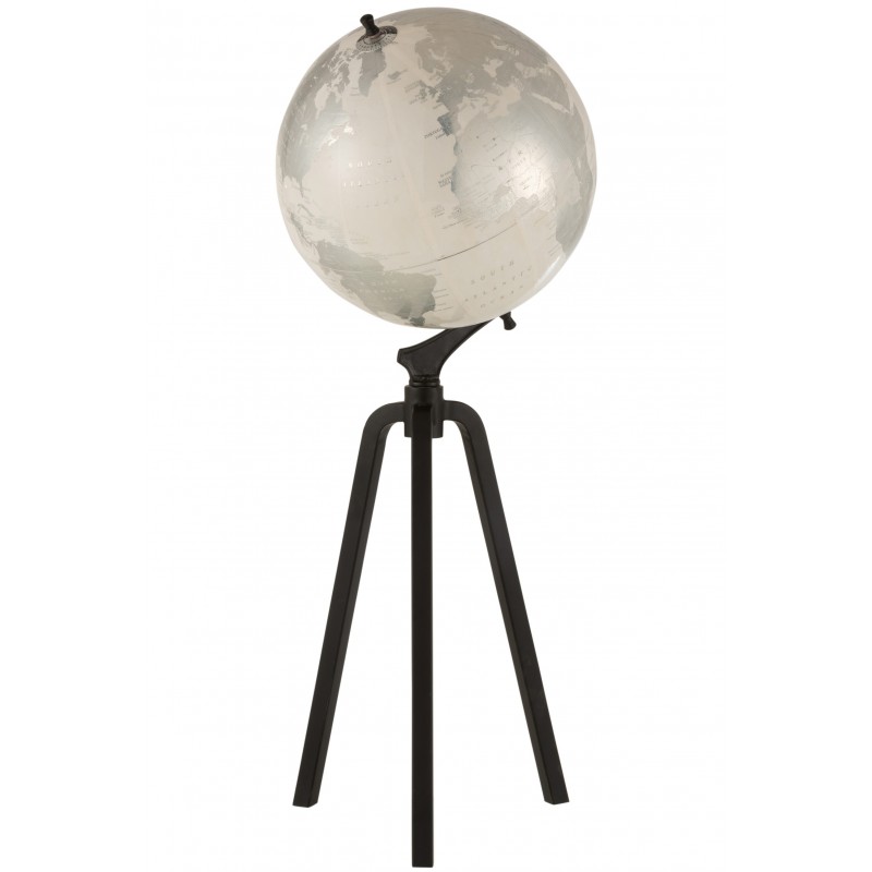 Globe sur pied marbre blanc/argent et métal noir H101,5cm