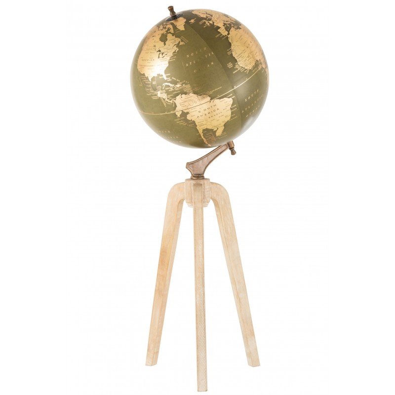 Globe sur pied bois kaki et or H104cm