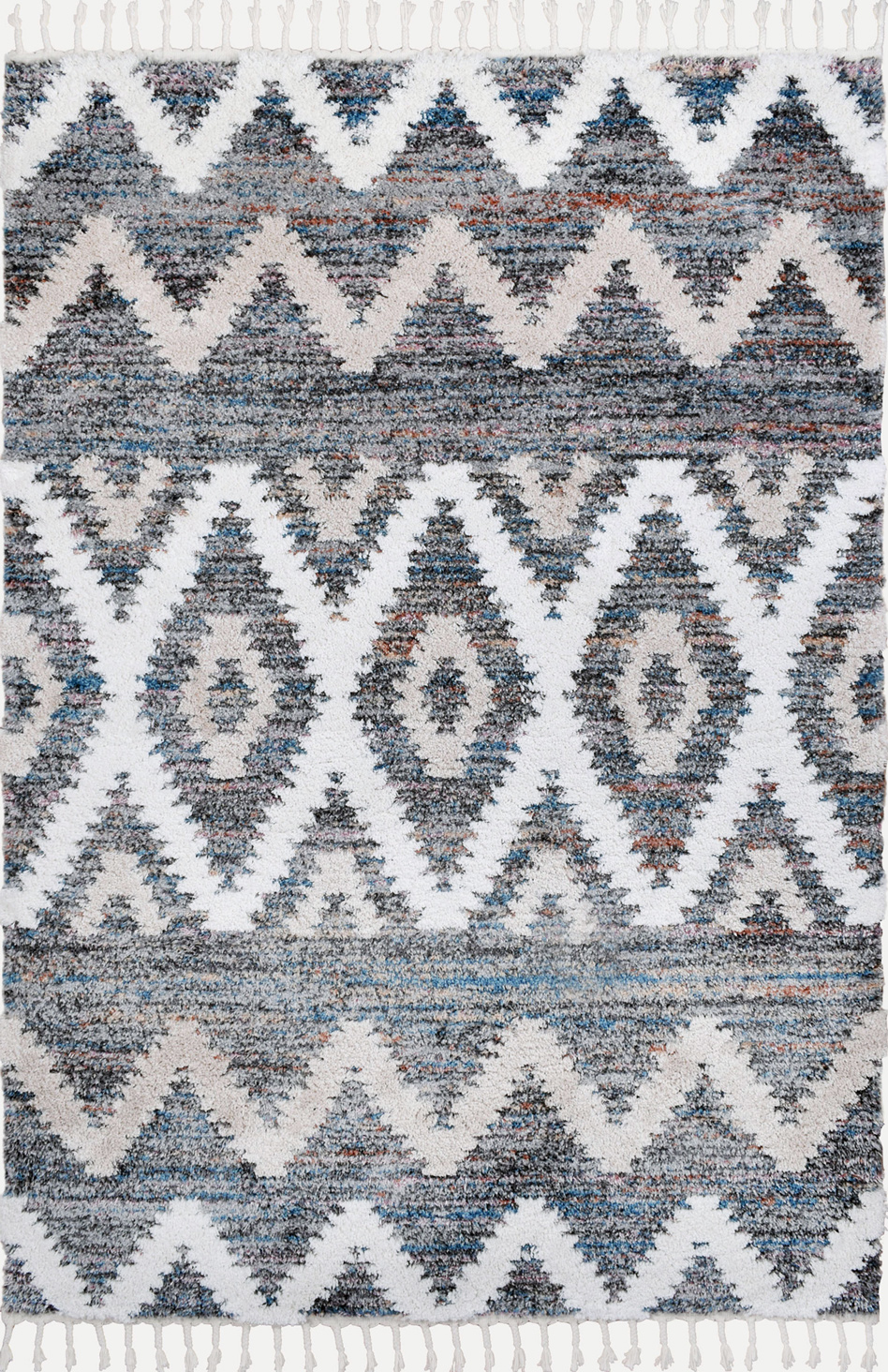 Tapis de salon à frange - motif aztèque gris et blanc - 160x230cm