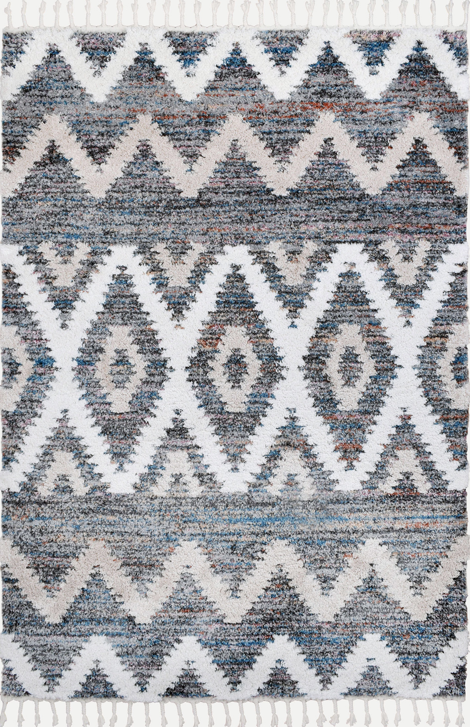 Tapis de salon à frange - motif aztèque gris et blanc - 200x290cm Tapis de salon à frange - motif aztèque gris et blanc - 200x290cm