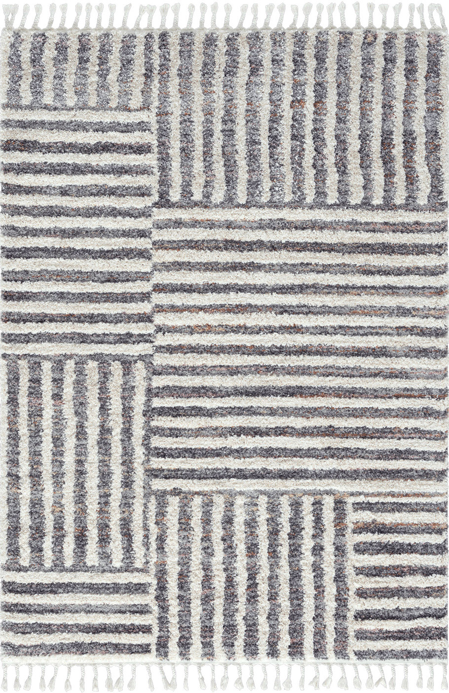 Tapis de salon à franges - motif graphique gris - 160x230cm