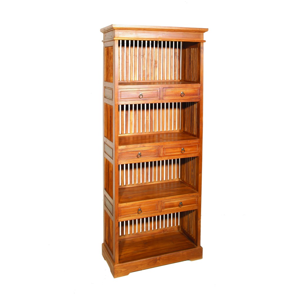 Etagère bibliothèque 6 tiroirs en teck