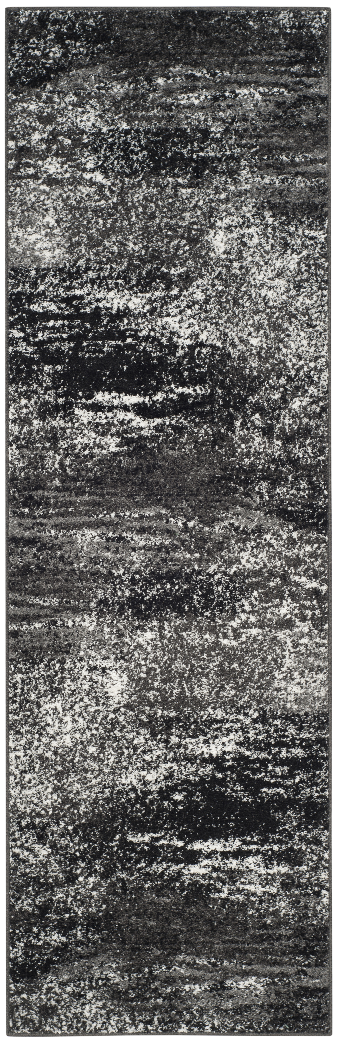 Tapis de salon interieur en argente & noir, 76 x 244 cm