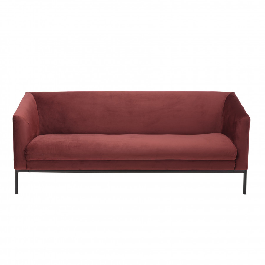 Canapé 3 places tissu velours bordeaux pieds en métal noir Canapé 3 places tissu velours bordeaux pieds en métal noir