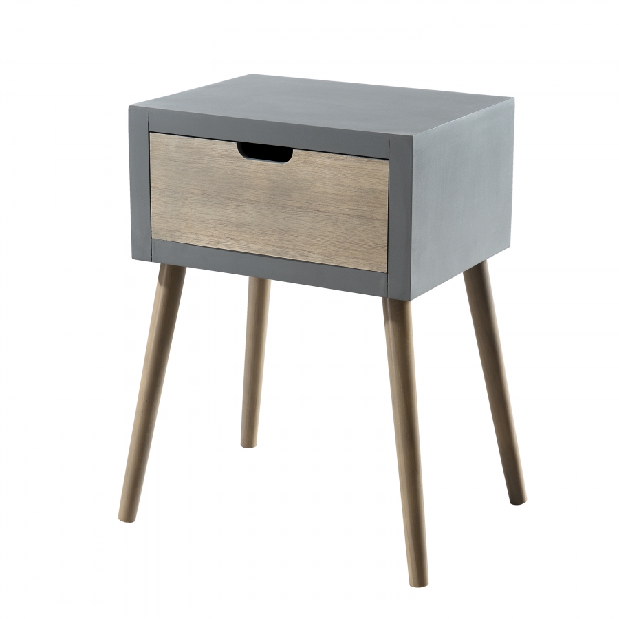 Chevet en pin gris 1 tiroir beige Chevet en pin gris 1 tiroir beige