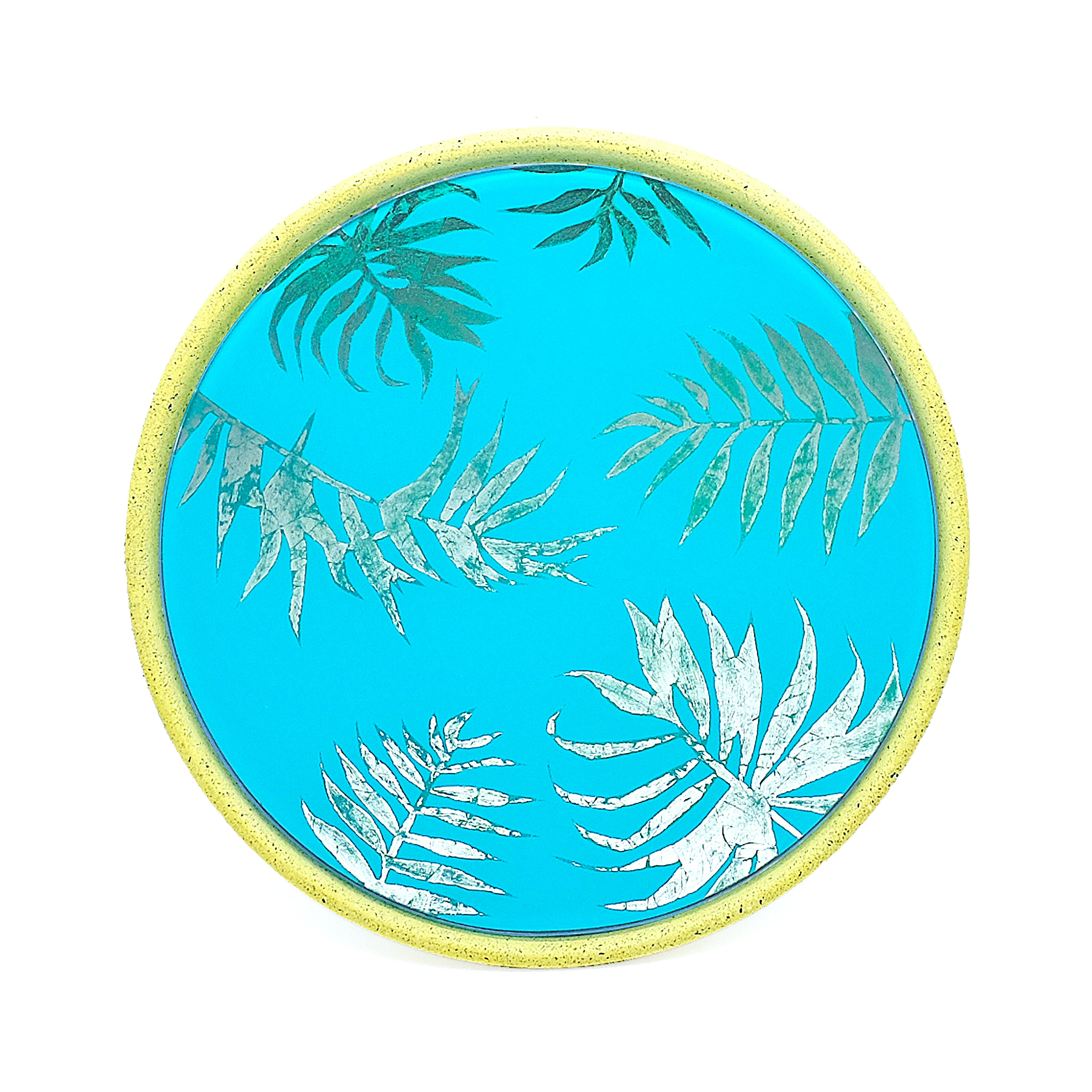 Miroir feuilles de palmier 1 en béton jaune D28cm