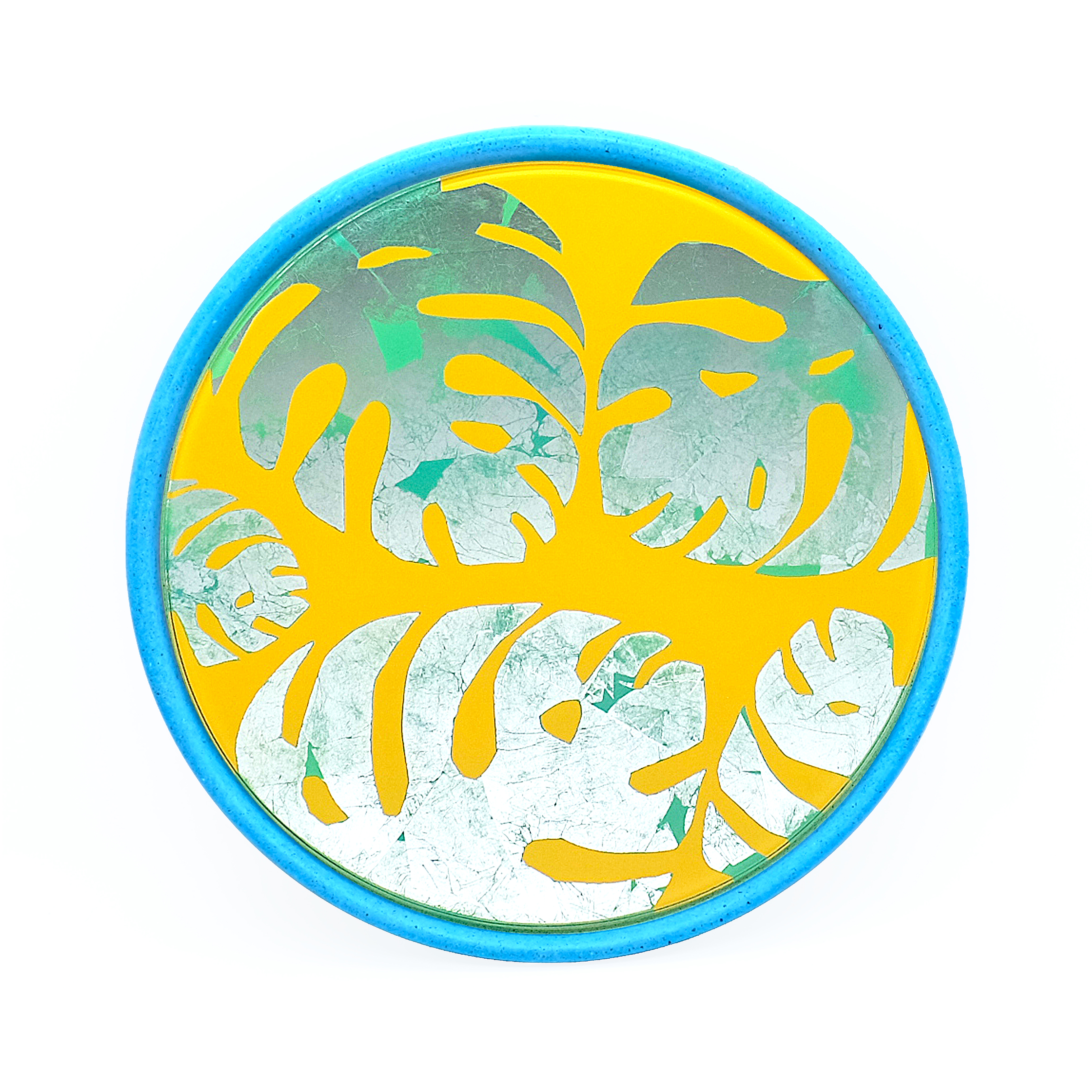 Miroir feuilles de monstera en béton bleu D28cm Miroir feuilles de monstera en béton bleu D28cm