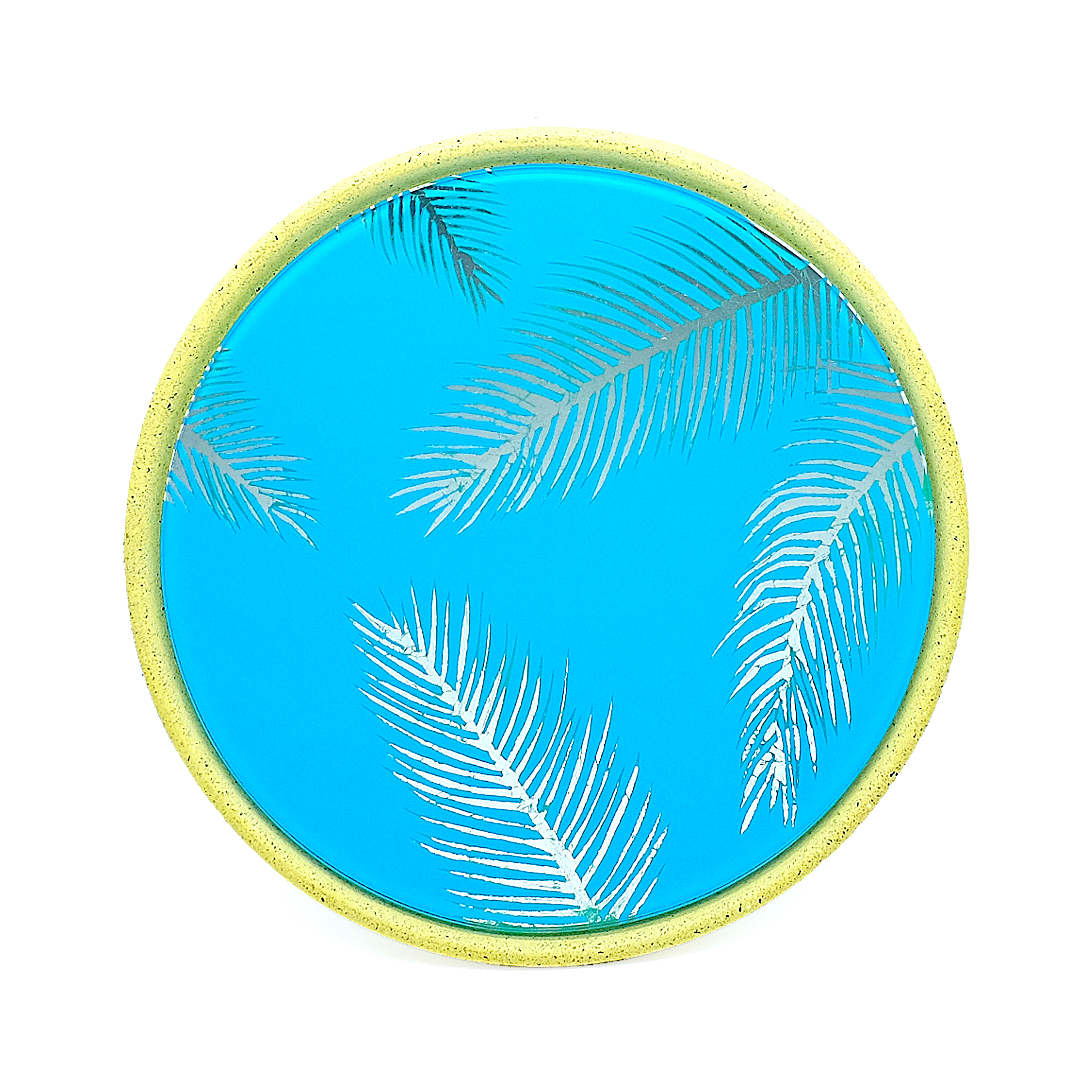 Miroir feuilles de palmier 2 en béton jaune D28cm