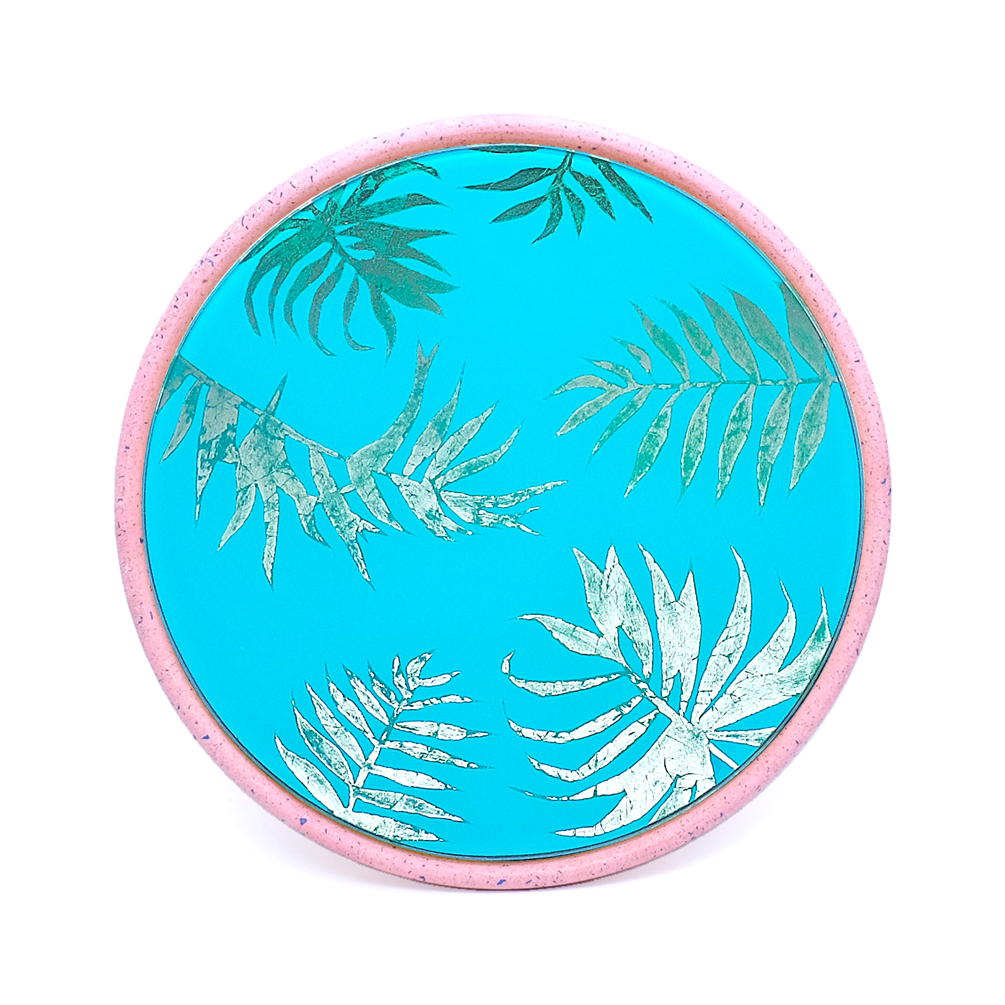 Miroir feuilles de palmier 1 en béton rose D28cm Miroir feuilles de palmier 1 en béton rose D28cm