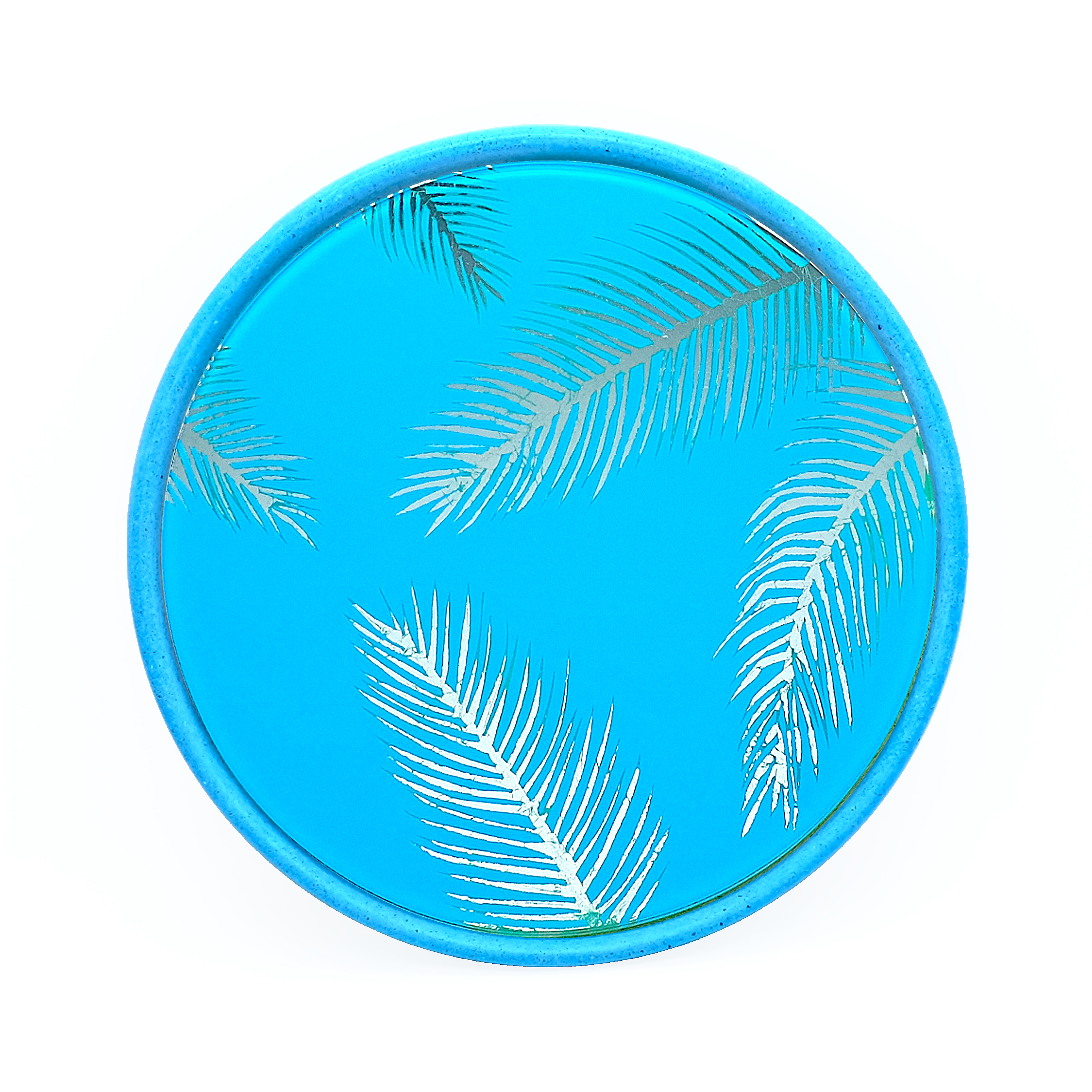 Miroir feuilles de palmier 2 en béton bleu D28cm
