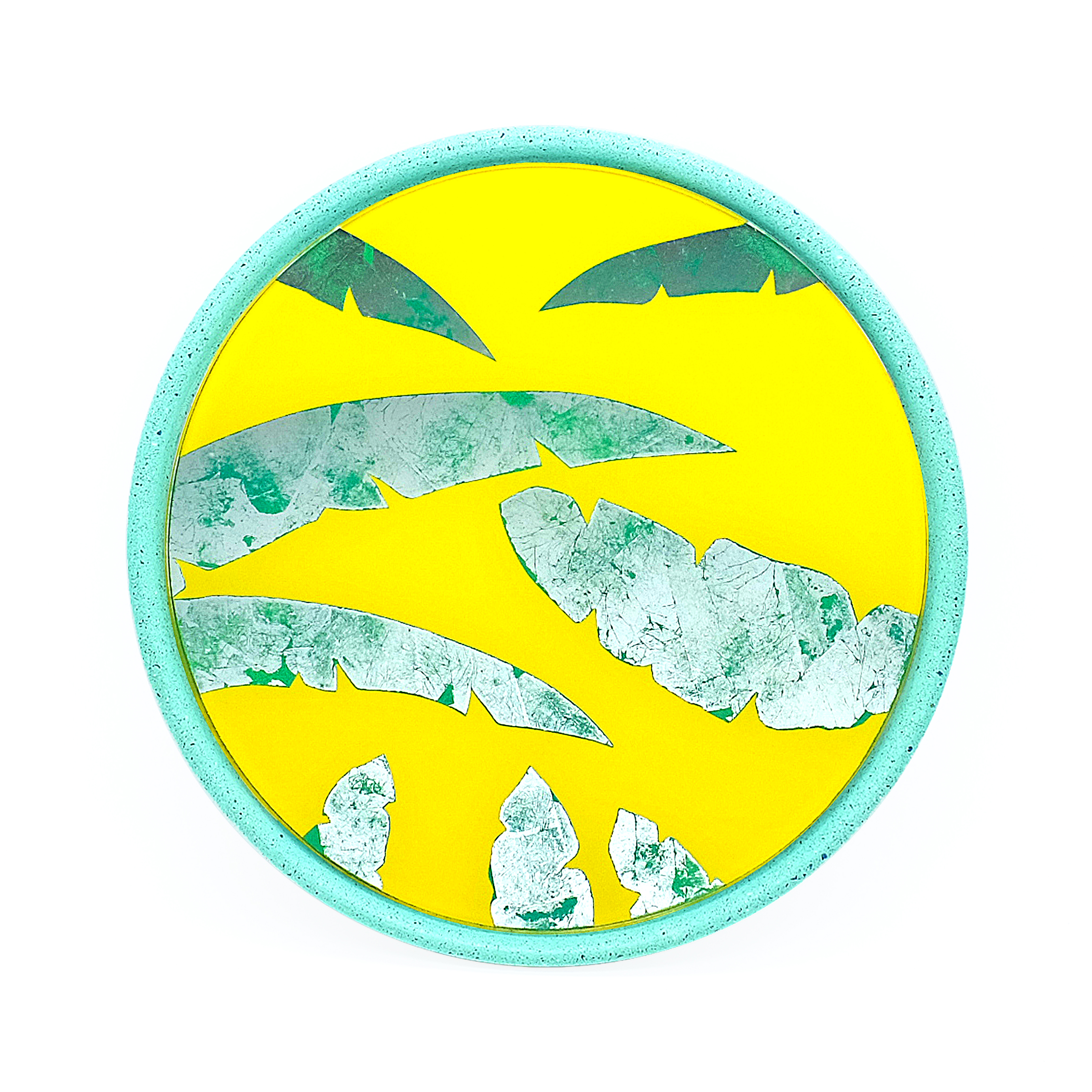 Miroir feuilles de bananier en béton vert D28cm Miroir feuilles de bananier en béton vert D28cm