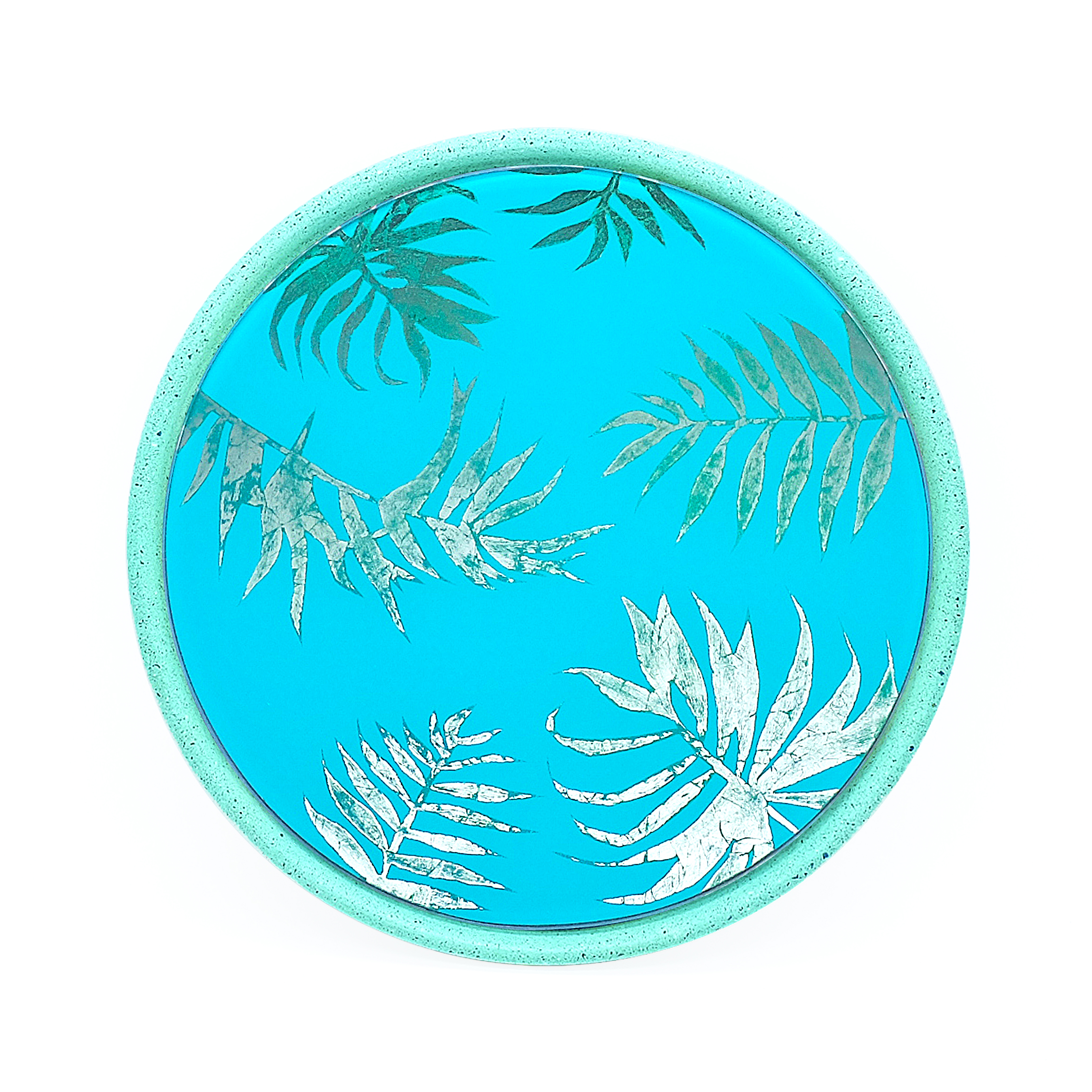 Miroir feuilles de palmier 1 en béton vert D28cm