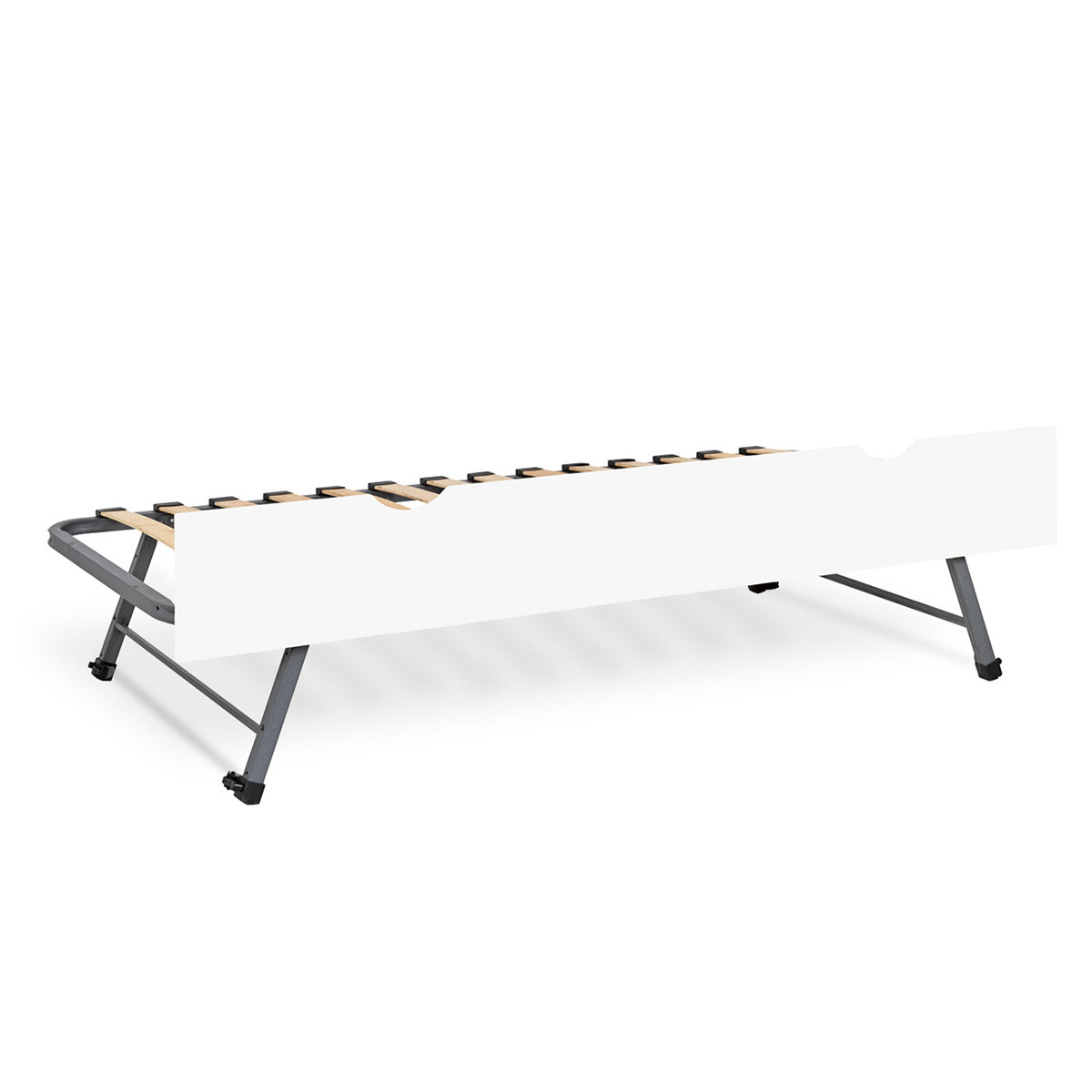 Sommier gigogne, façade Bois massif, métal 90x200 Blanc
