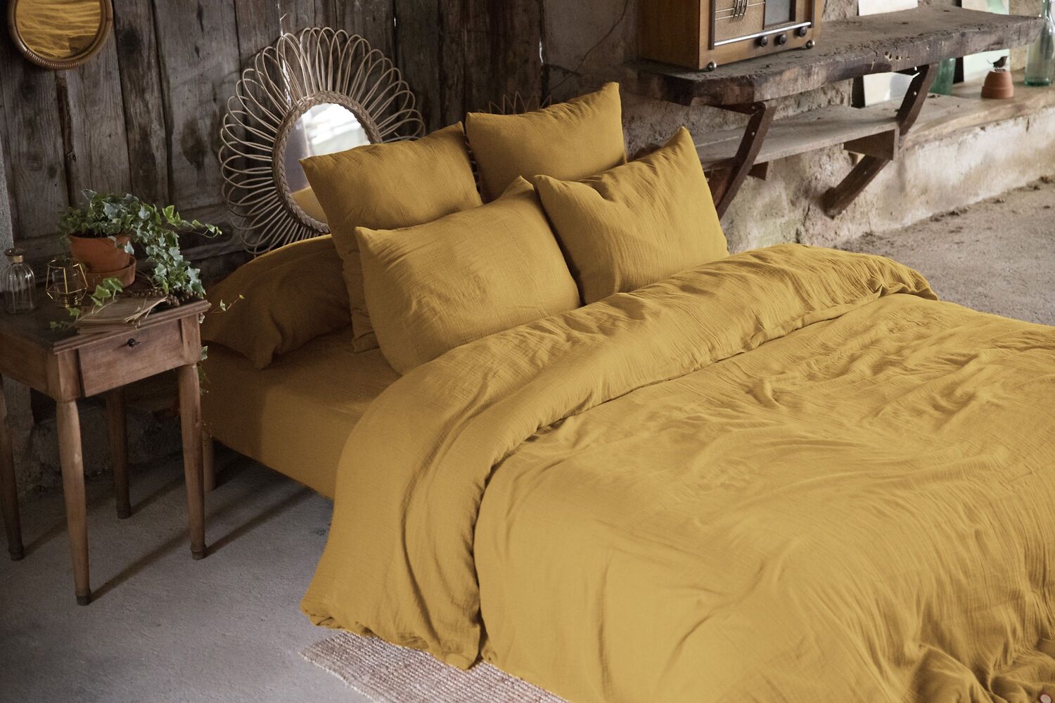 Housse de couette gaze de coton jaune 240x260 cm Housse de couette gaze de coton jaune 240x260 cm