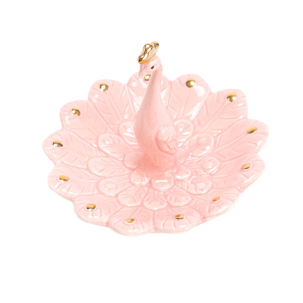 Statuette porte-bijoux paon rose