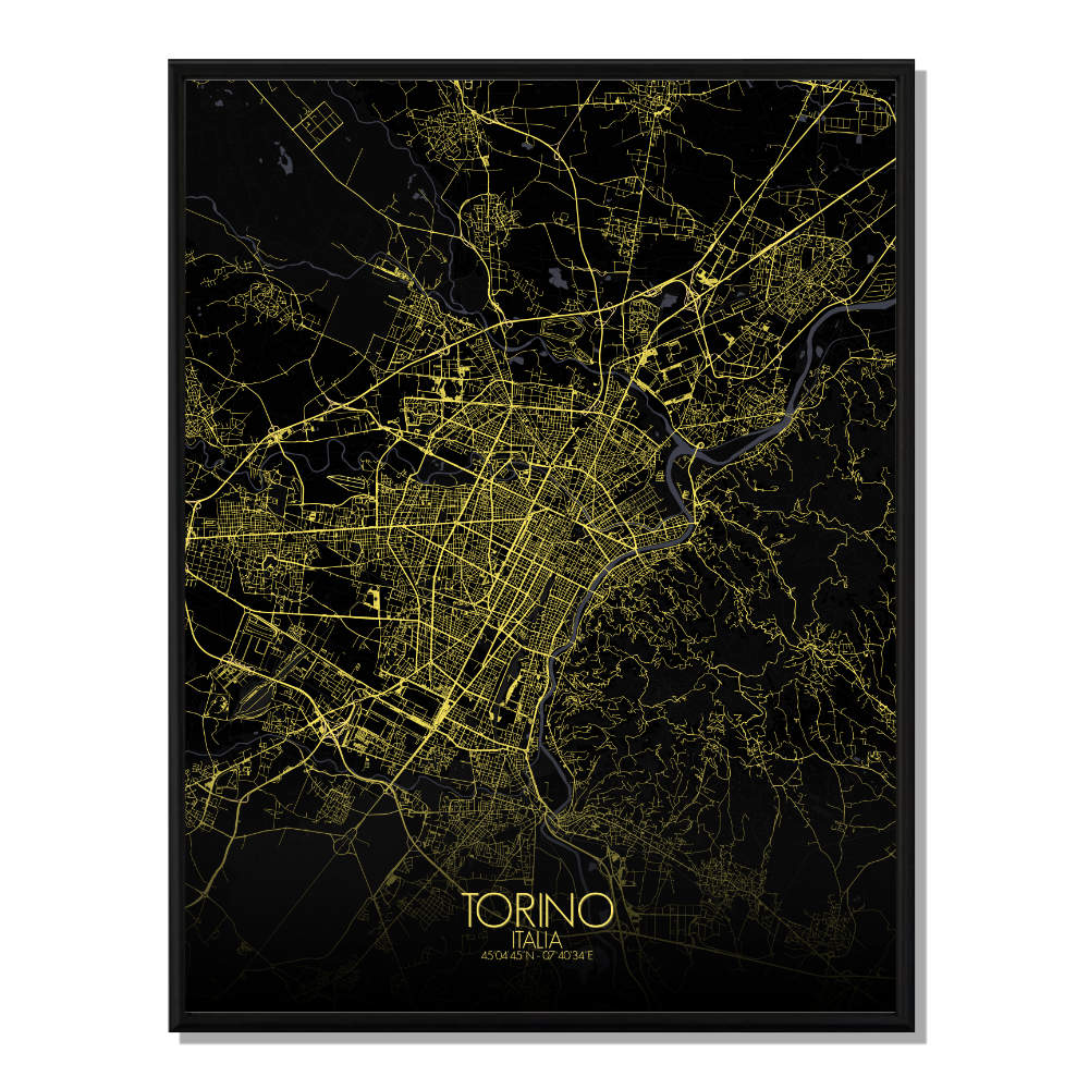 TURIN - Carte City Map Nuit 40x50cm