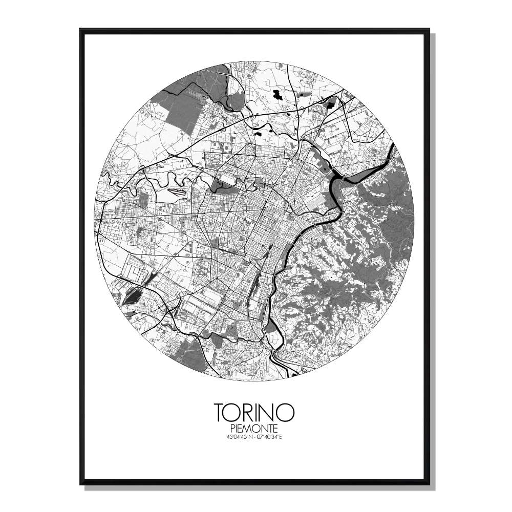 TURIN - Carte City Map Rond 40x50cm TURIN - Carte City Map Rond 40x50cm
