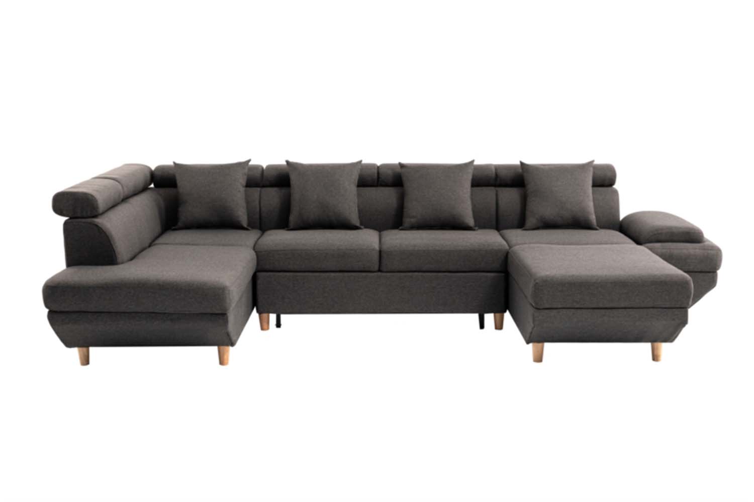 Canapé scandinave panoramique convertible angle gauche en tissu gris f