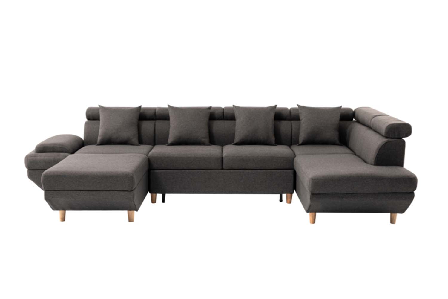Canapé scandinave panoramique convertible angle droit en tissu gris fo