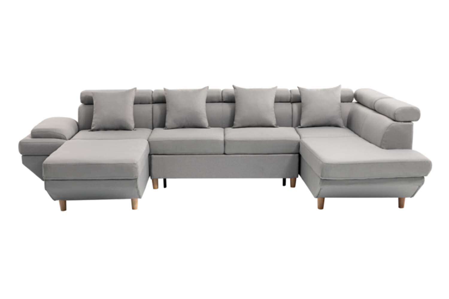 Canapé scandinave panoramique convertible angle droit en tissu gris cl
