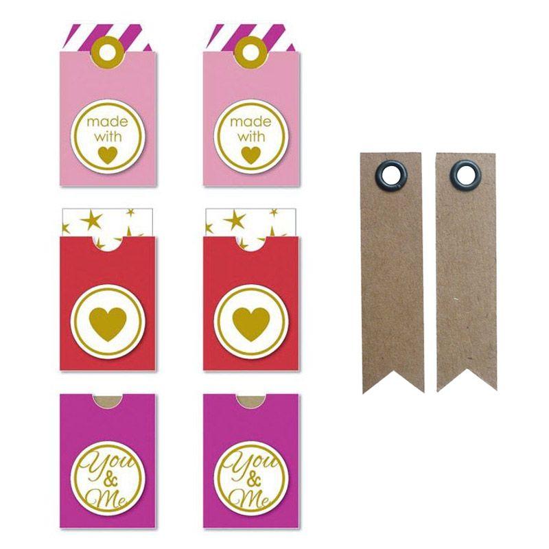 Etiquettes autocollantes rose-rouge + 20 étiquettes kraft Etiquettes autocollantes rose-rouge + 20 étiquettes kraft