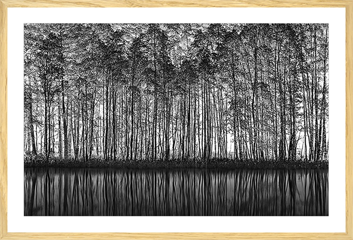 Affiche sous cadre bois nature pointillisme 30x20cm